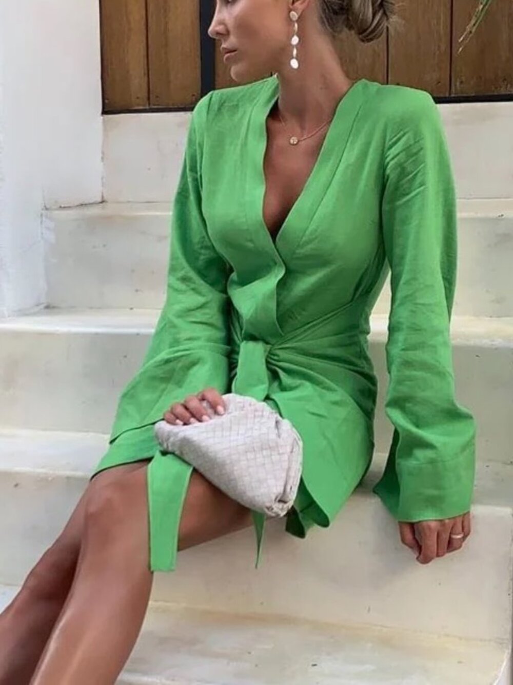 Lacademie The Janeiro Mini Wrap Dress In Lime Green XS